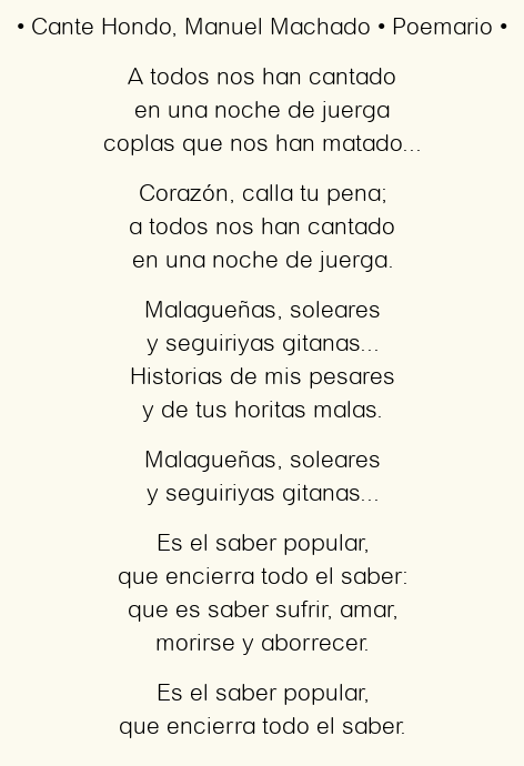 Imagen con el poema Cante Hondo, por Manuel Machado