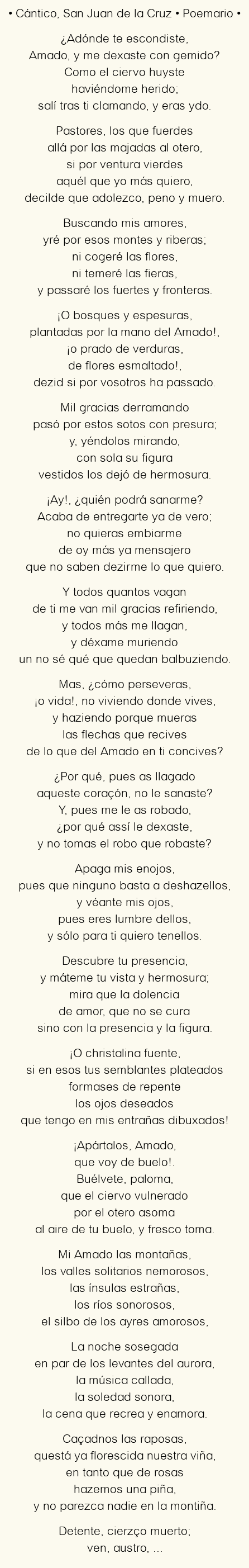 Imagen con el poema Cántico, por San Juan de la Cruz