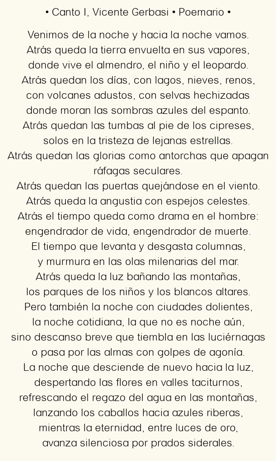Imagen con el poema Canto I, por Vicente Gerbasi