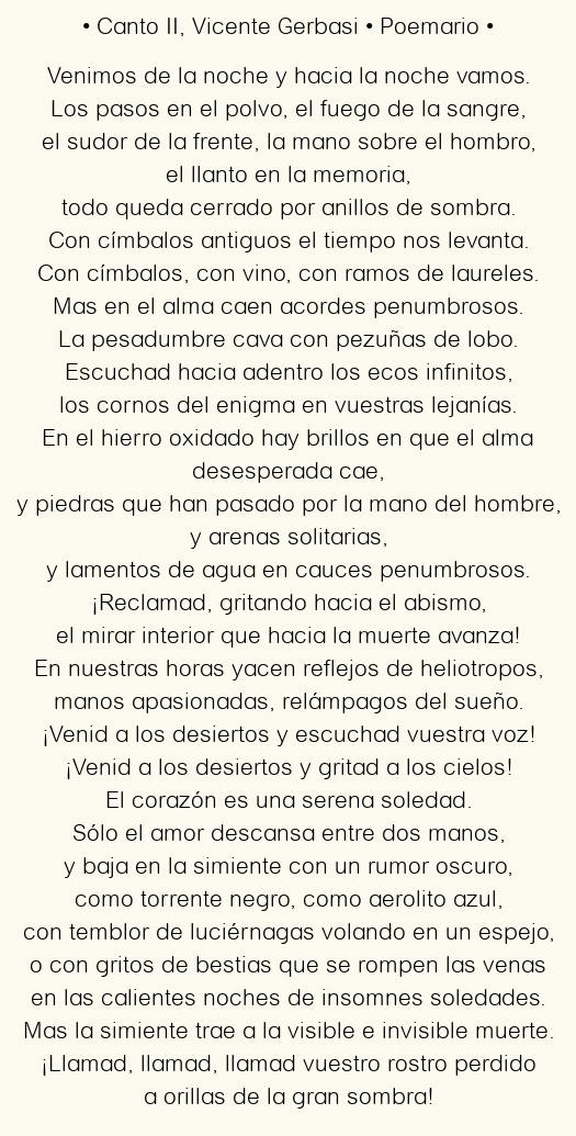 Imagen con el poema Canto II, por Vicente Gerbasi
