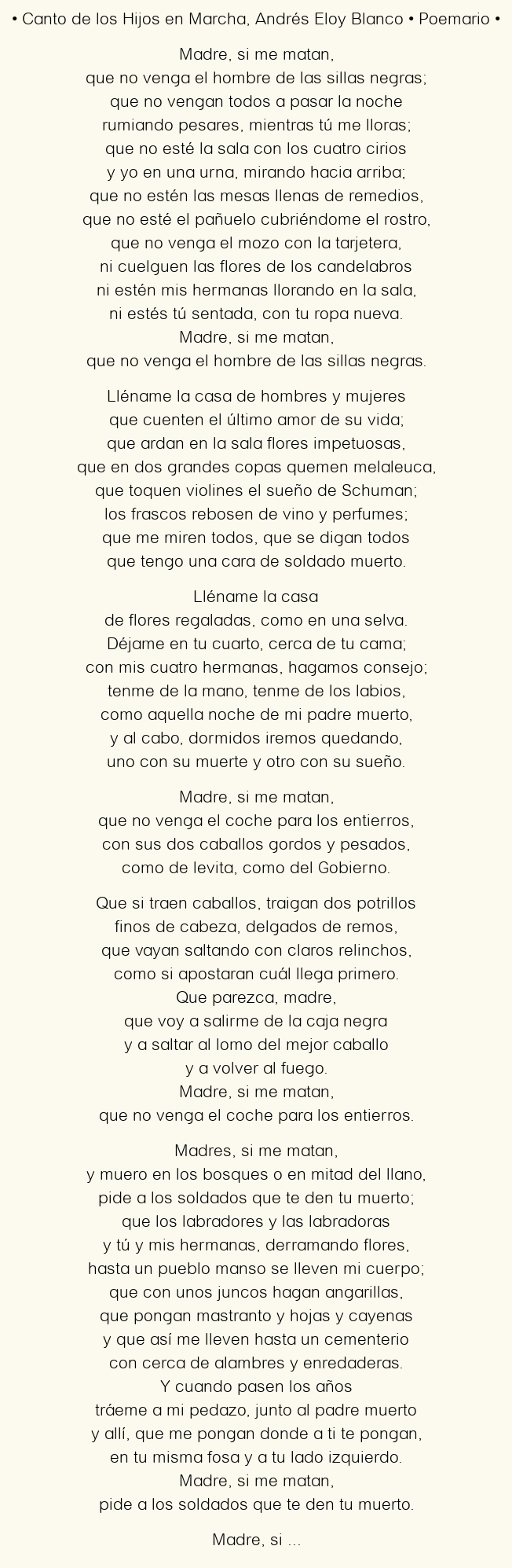 Imagen con el poema Canto de los Hijos en Marcha, por Andrés Eloy Blanco