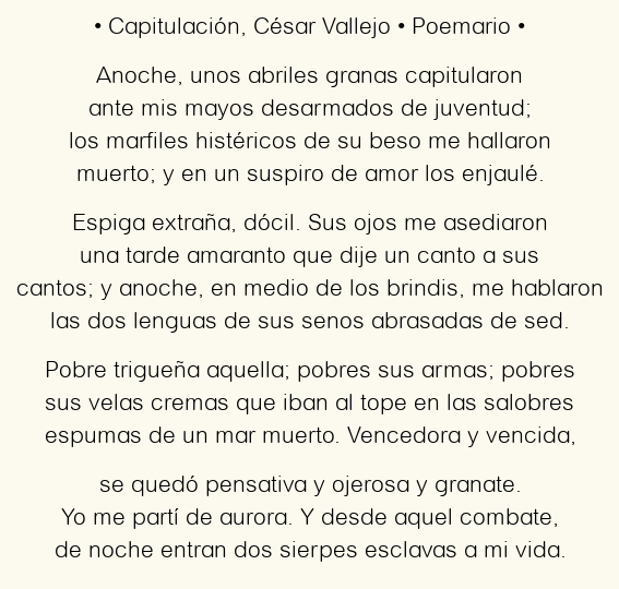 Imagen con el poema Capitulación, por César Vallejo