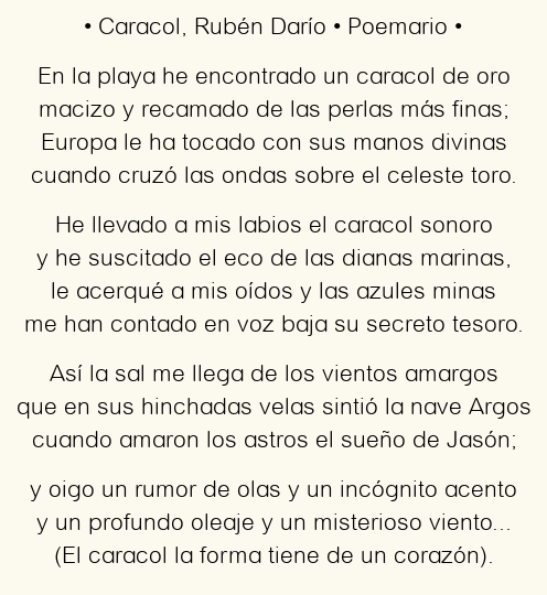 Imagen con el poema Caracol, por Rubén Darío