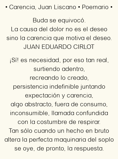 Imagen con el poema Carencia, por Juan Liscano