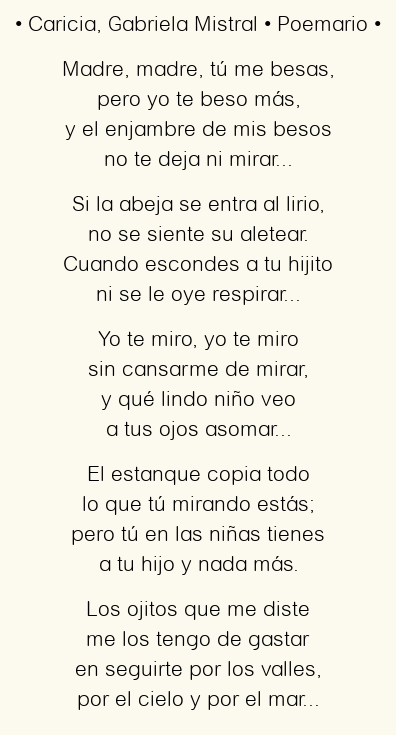 Imagen con el poema Caricia, por Gabriela Mistral