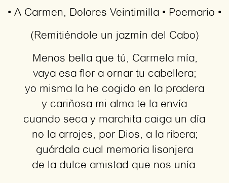 Imagen con el poema A Carmen, por Dolores Veintimilla
