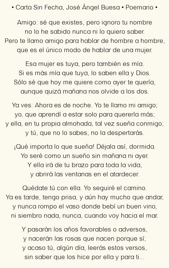 Carta Sin Fecha, por José Ángel Buesa