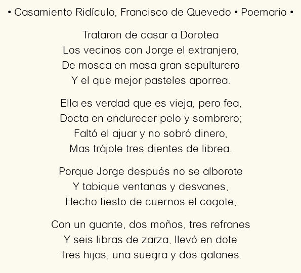 Imagen con el poema Casamiento Ridículo, por Francisco de Quevedo