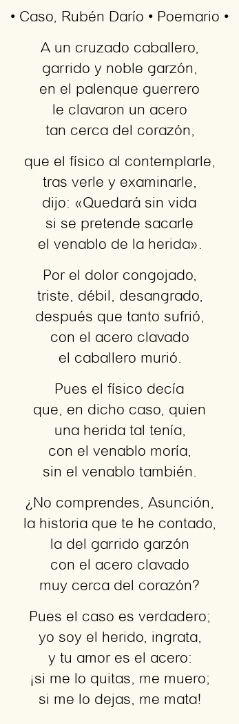 Imagen con el poema Caso, por Rubén Darío