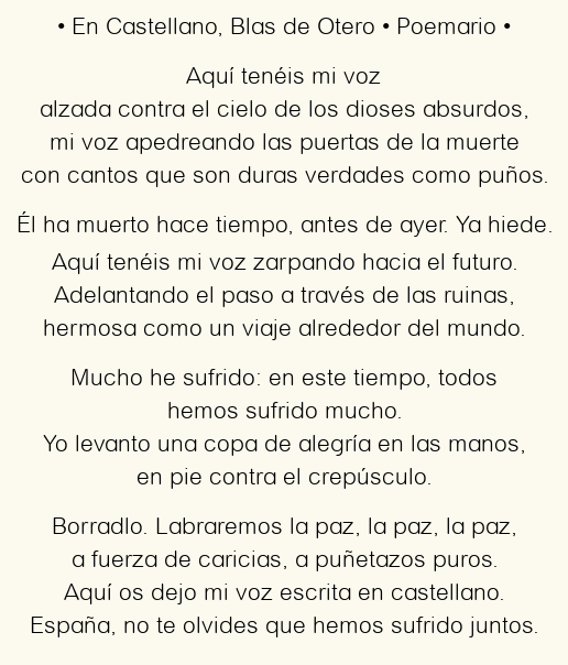 Imagen con el poema En Castellano, por Blas de Otero