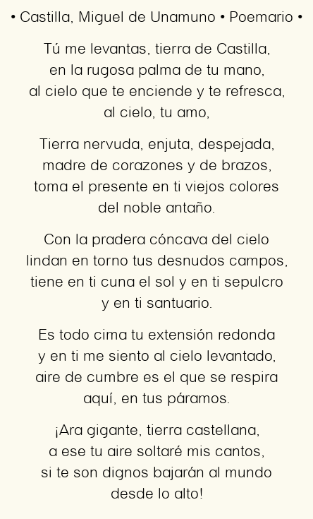 Imagen con el poema Castilla, por Miguel de Unamuno
