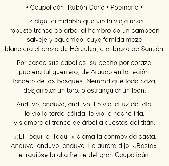 Imagen con el poema Caupolicán, por Rubén Darío