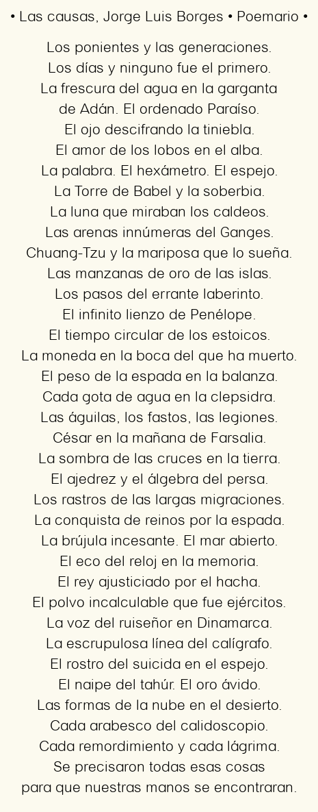 Imagen con el poema Las causas, por Jorge Luis Borges