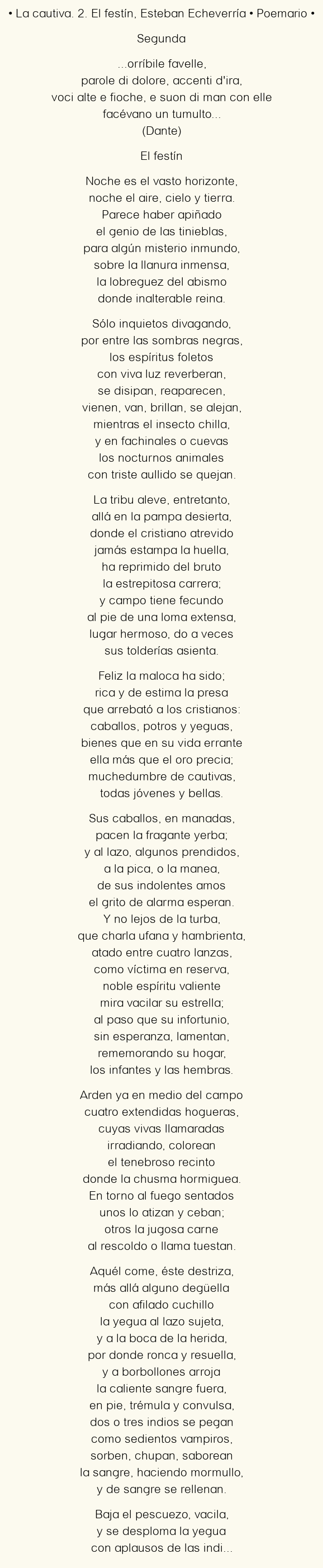 Imagen con el poema La cautiva. 2. El festín, por Esteban Echeverría