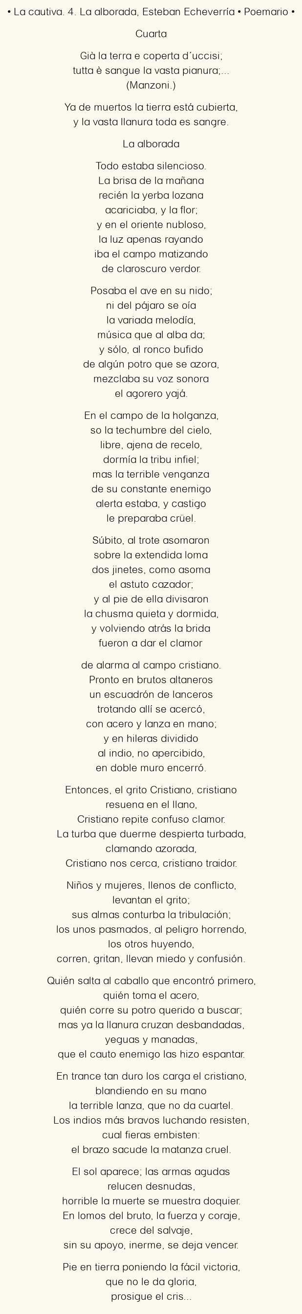 Imagen con el poema La cautiva. 4. La alborada, por Esteban Echeverría
