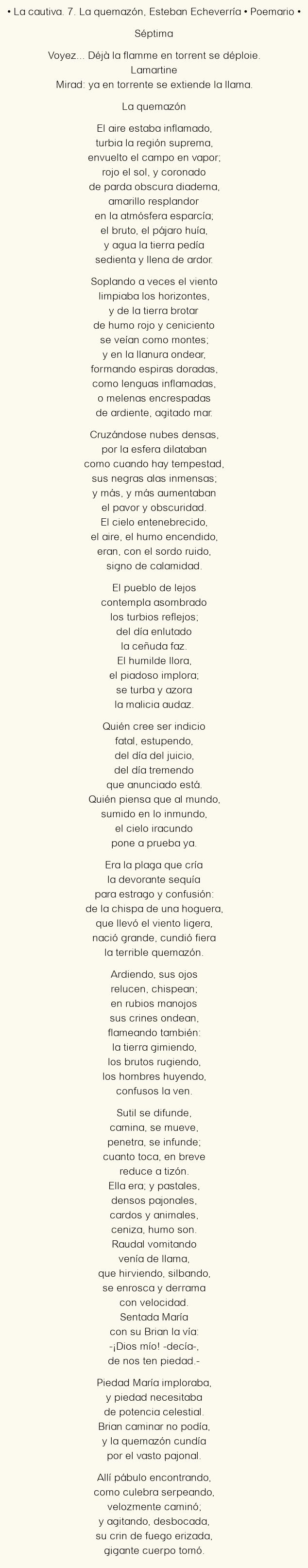 Imagen con el poema La cautiva. 7. La quemazón, por Esteban Echeverría