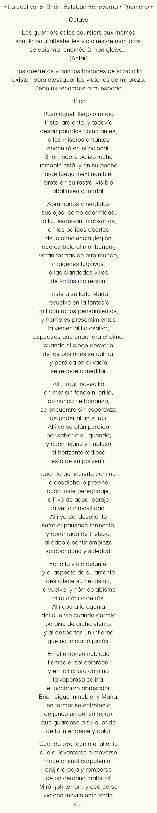 Imagen con el poema La cautiva. 8. Brian, por Esteban Echeverría