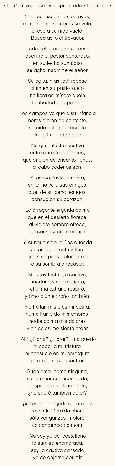 Imagen con el poema La Cautiva, por José De Espronceda