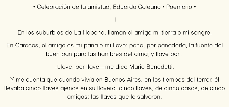 Imagen con el poema Celebración de la amistad, por Eduardo Galeano