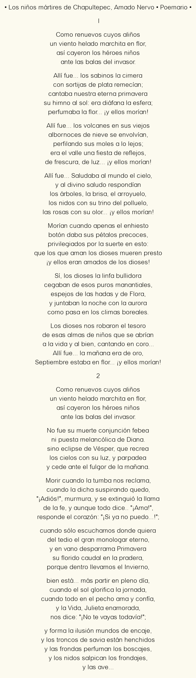 Imagen con el poema Los niños mártires de Chapultepec, por Amado Nervo