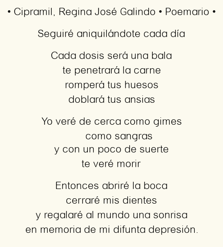 Imagen con el poema Cipramil, por Regina José Galindo