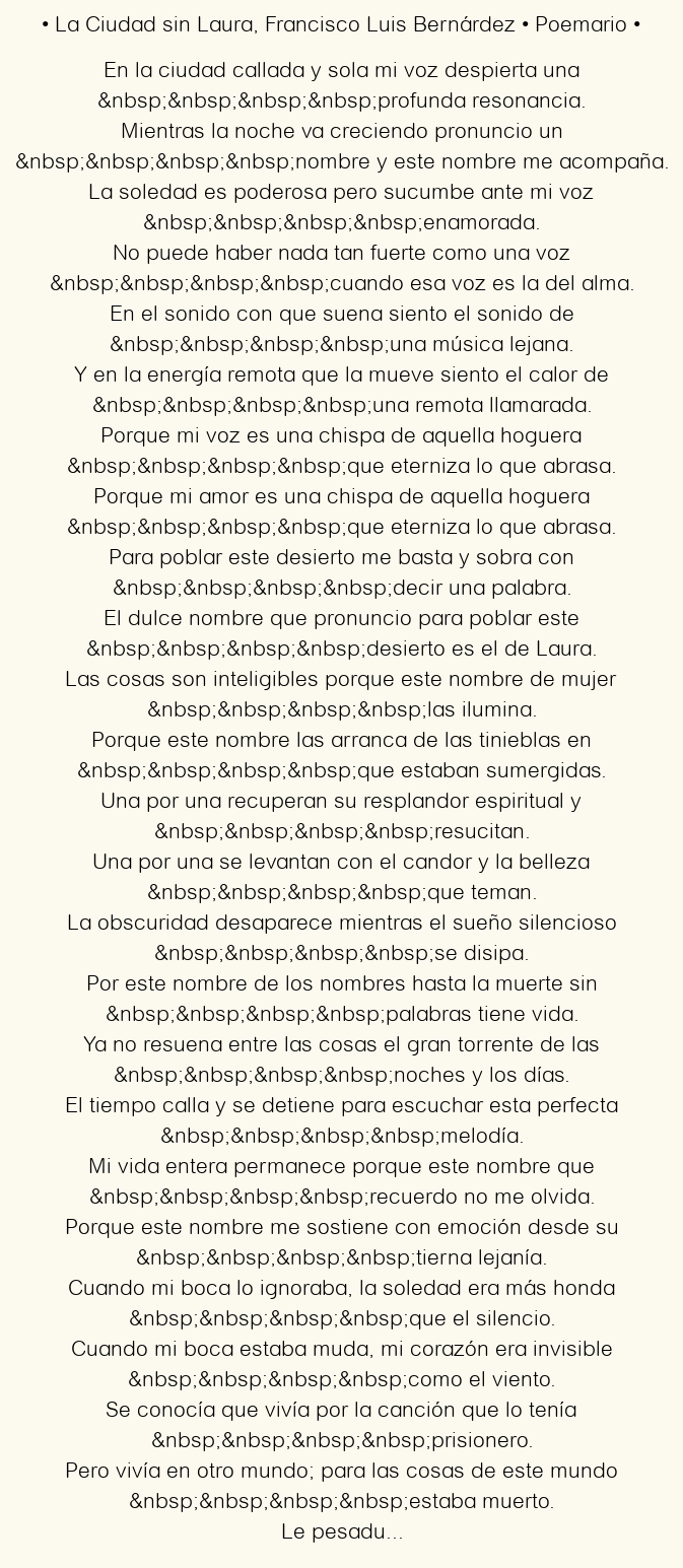 Imagen con el poema La Ciudad sin Laura, por Francisco Luis Bernárdez