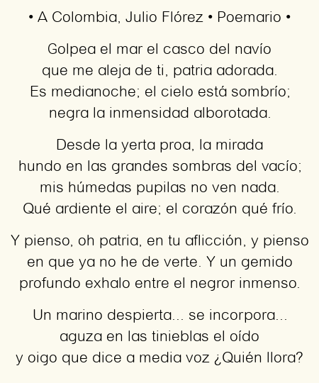 Imagen con el poema A Colombia, por Julio Flórez