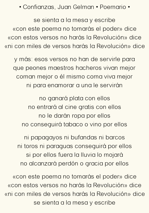 Imagen con el poema Confianzas, por Juan Gelman