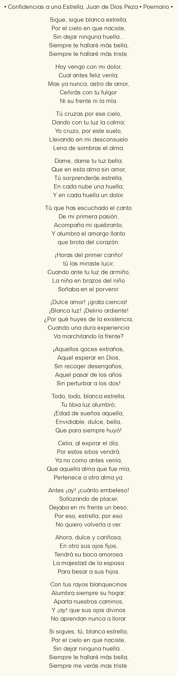 Imagen con el poema Confidencias a una Estrella, por Juan de Dios Peza