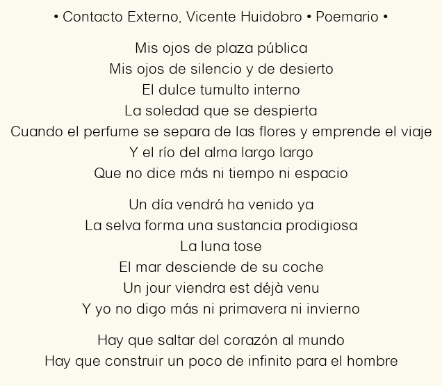 Imagen con el poema Contacto Externo, por Vicente Huidobro