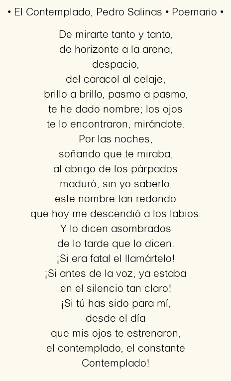Imagen con el poema El contemplado, por Pedro Salinas