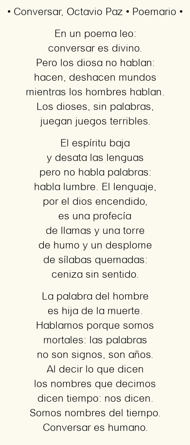 Imagen con el poema Conversar, por Octavio Paz