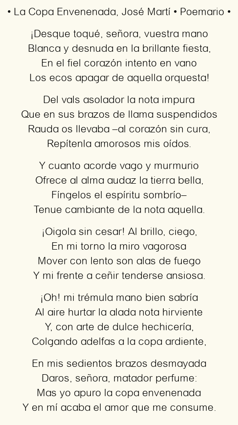 Imagen con el poema La Copa Envenenada, por José Martí