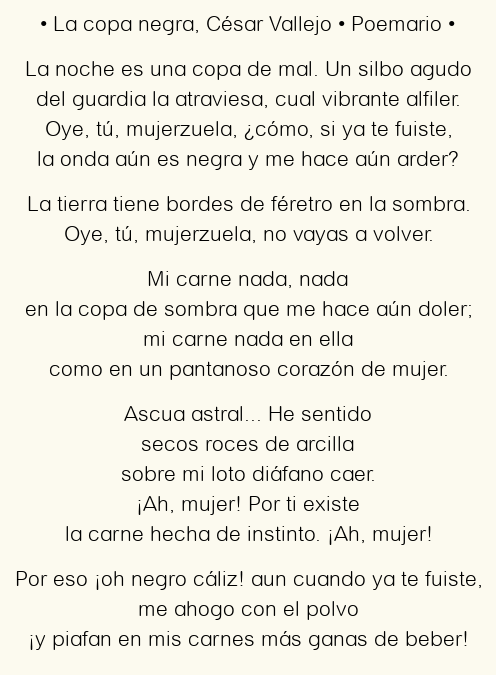 Imagen con el poema La copa negra, por César Vallejo