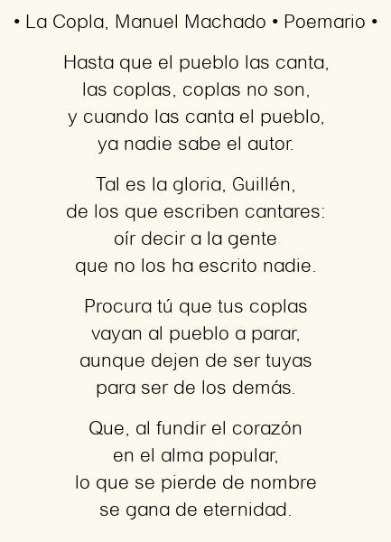Imagen con el poema La Copla, por Manuel Machado