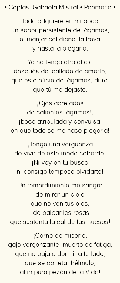 Imagen con el poema Coplas, por Gabriela Mistral