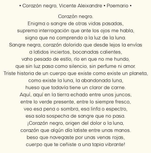 Imagen con el poema Corazón negro, por Vicente Aleixandre