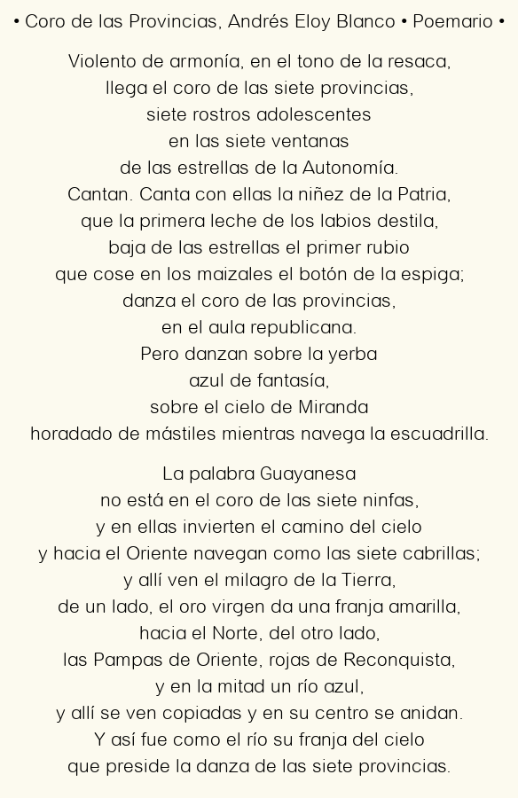Imagen con el poema Coro de las Provincias, por Andrés Eloy Blanco