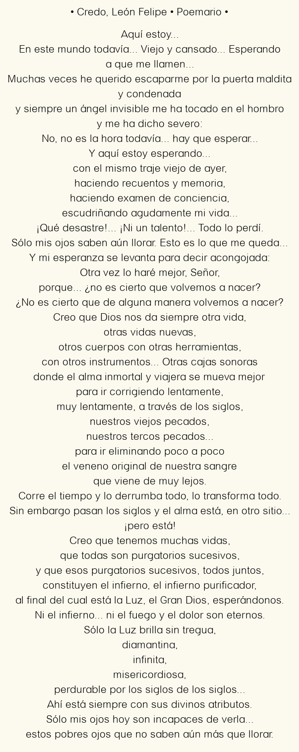Imagen con el poema Credo, por León Felipe