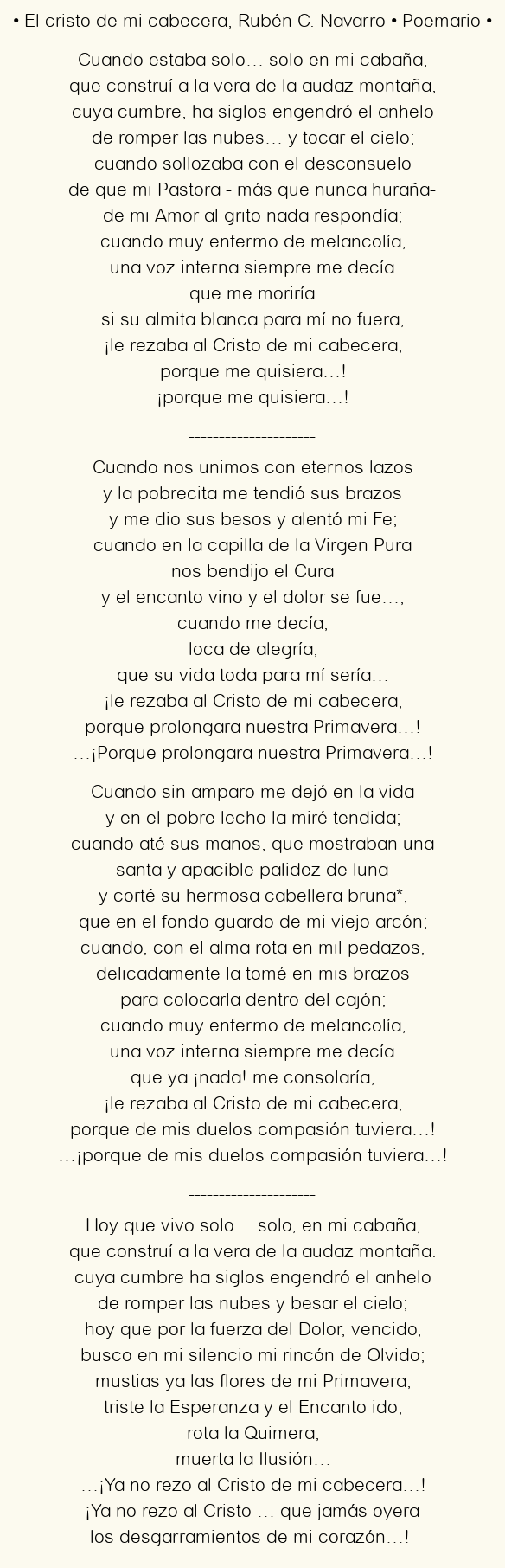 Imagen con el poema El cristo de mi cabecera, por Rubén C. Navarro