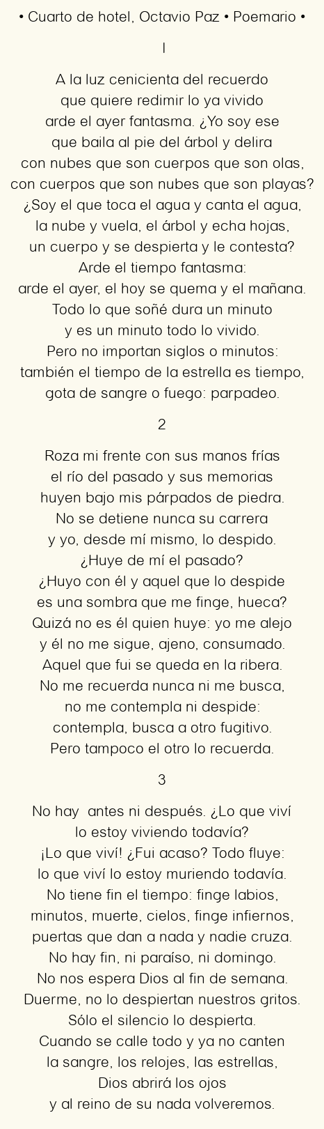 Imagen con el poema Cuarto de hotel, por Octavio Paz