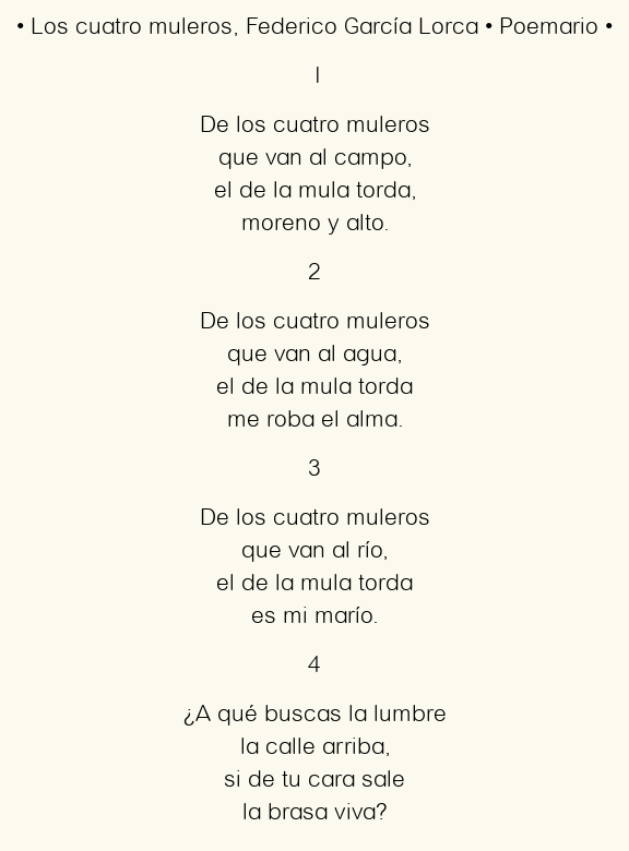 Imagen con el poema Los cuatro muleros, por Federico García Lorca