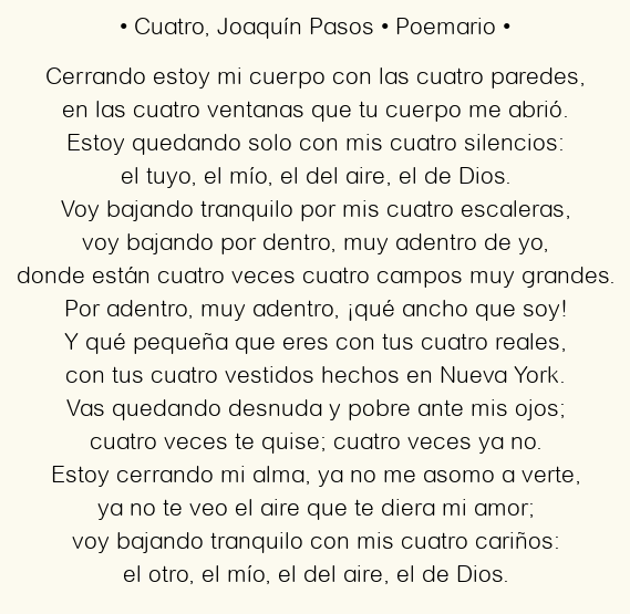 Imagen con el poema Cuatro, por Joaquín Pasos