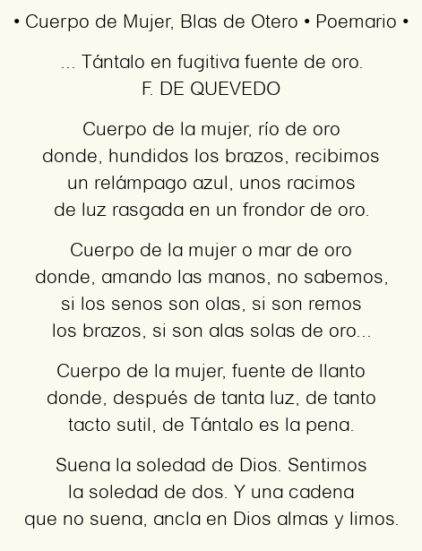 Imagen con el poema Cuerpo de Mujer, por Blas de Otero