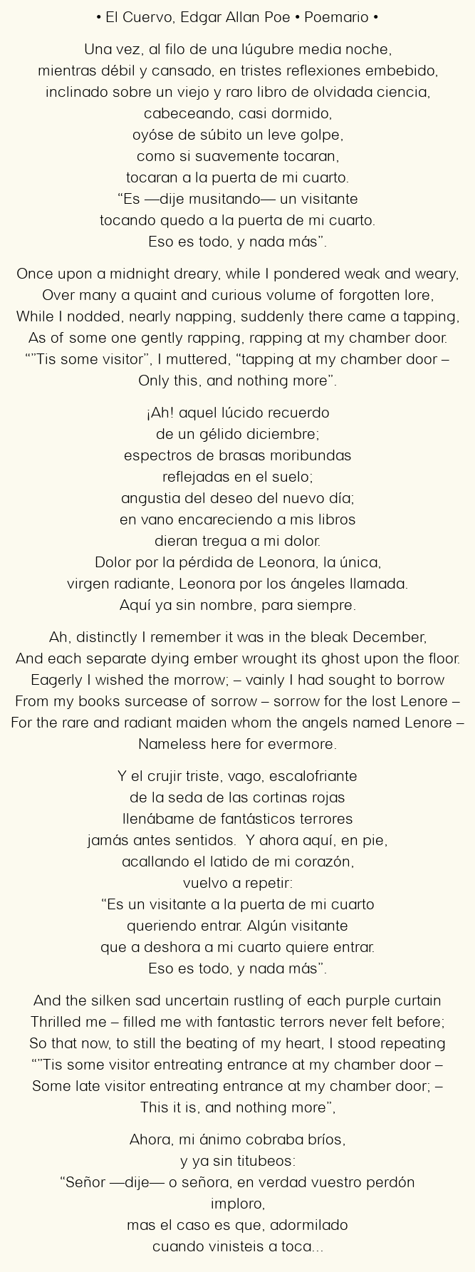 Imagen con el poema El Cuervo, por Edgar Allan Poe