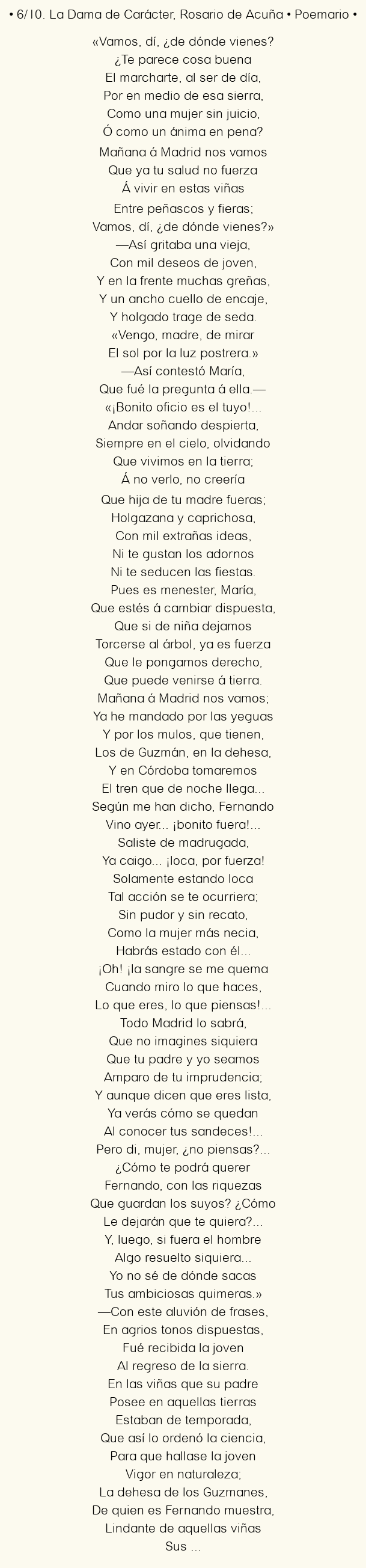 Imagen con el poema 6/10. La Dama de Carácter, por Rosario de Acuña