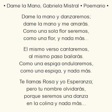 Imagen con el poema Dame la Mano, por Gabriela Mistral