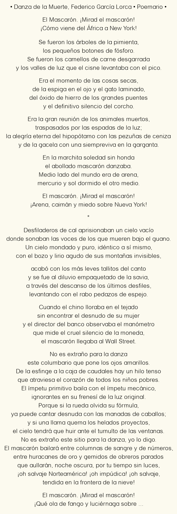 Imagen con el poema Danza de la Muerte, por Federico García Lorca