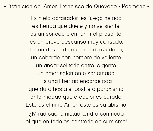 Imagen con el poema Definición del Amor, por Francisco de Quevedo