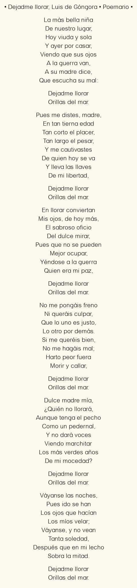 Imagen con el poema Dejadme llorar, por Luis de Góngora